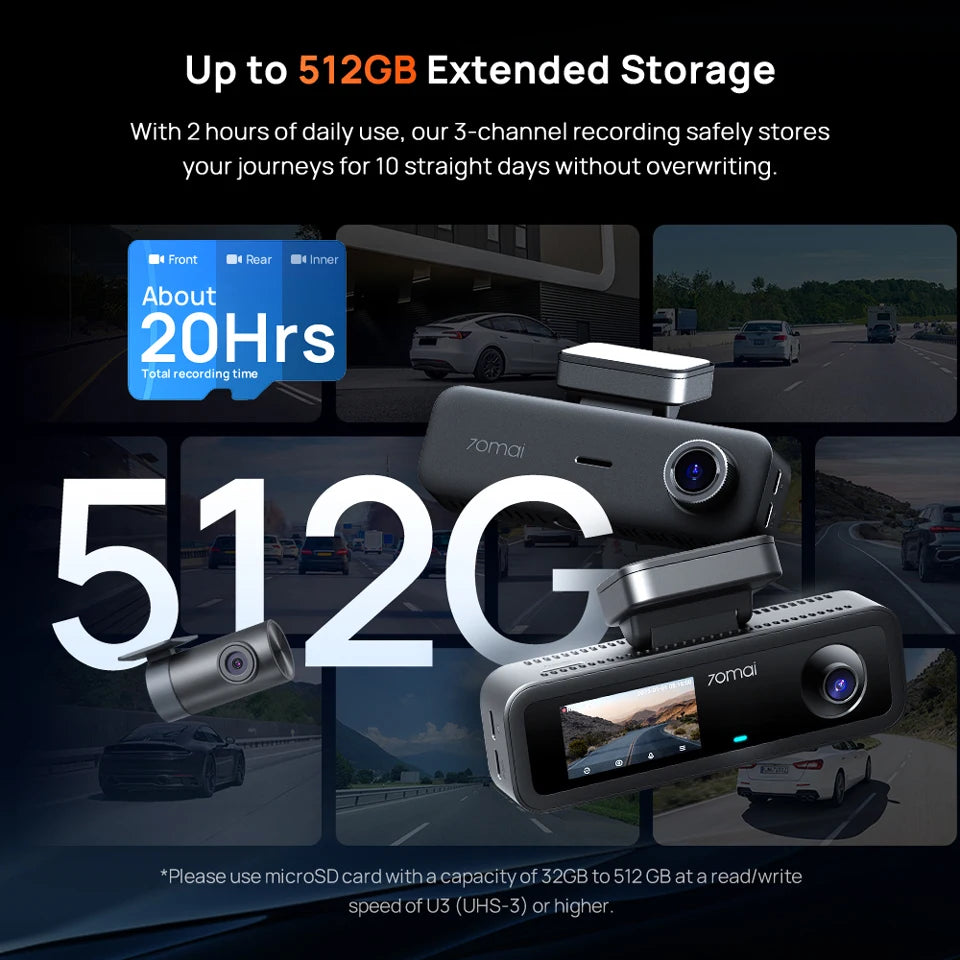 70mai 3-Channel Dash Cam T800E 4K HDR F1.55 Aperture Supercapacitor Voice Control GPS Car DVR 70mai T800E WiFi 6 5GHz