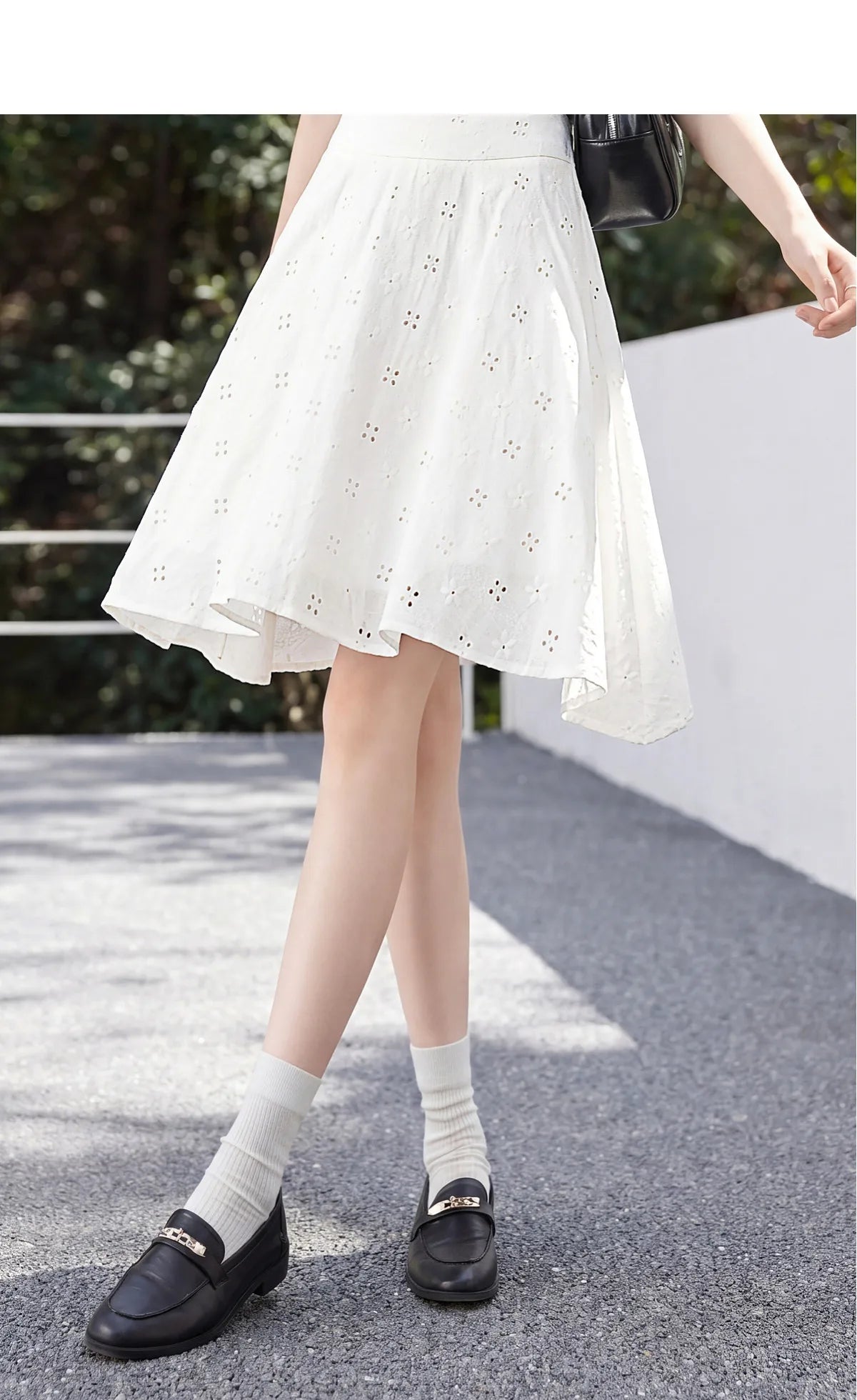 SENTUBILA Women's White Cotton Summer Skirt 2026 Woman Fashion Hollow Embroidery A-Line Short Skirt Female Clothes Q62QG7173