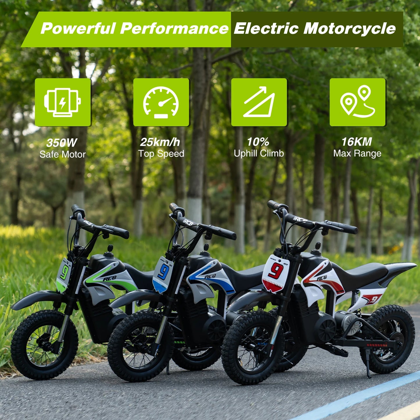 RCB KIDS Kids Electric Motorcycle R9X PRO 350W 36V Ride-On Toy, 3 Speed 25km/h, 16km Range, LED Light, Rechargeable, 6+, Max 80kg