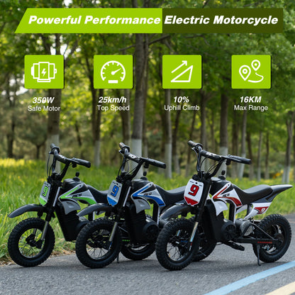 RCB KIDS Kids Electric Motorcycle R9X PRO 350W 36V Ride-On Toy, 3 Speed 25km/h, 16km Range, LED Light, Rechargeable, 6+, Max 80kg