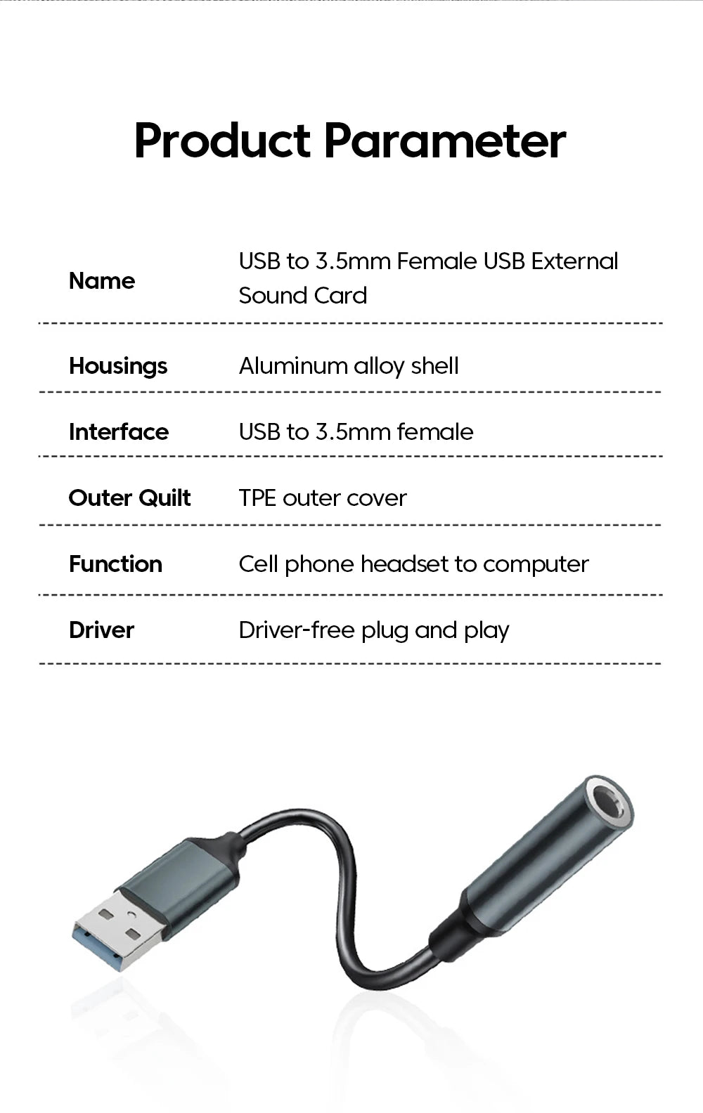 USB To 3.5MM Jack Audio Adapter USB to 3.5mm Headset/Microphone External Stereo Sound For PC Laptops USB to 3.5 Jack Adapter