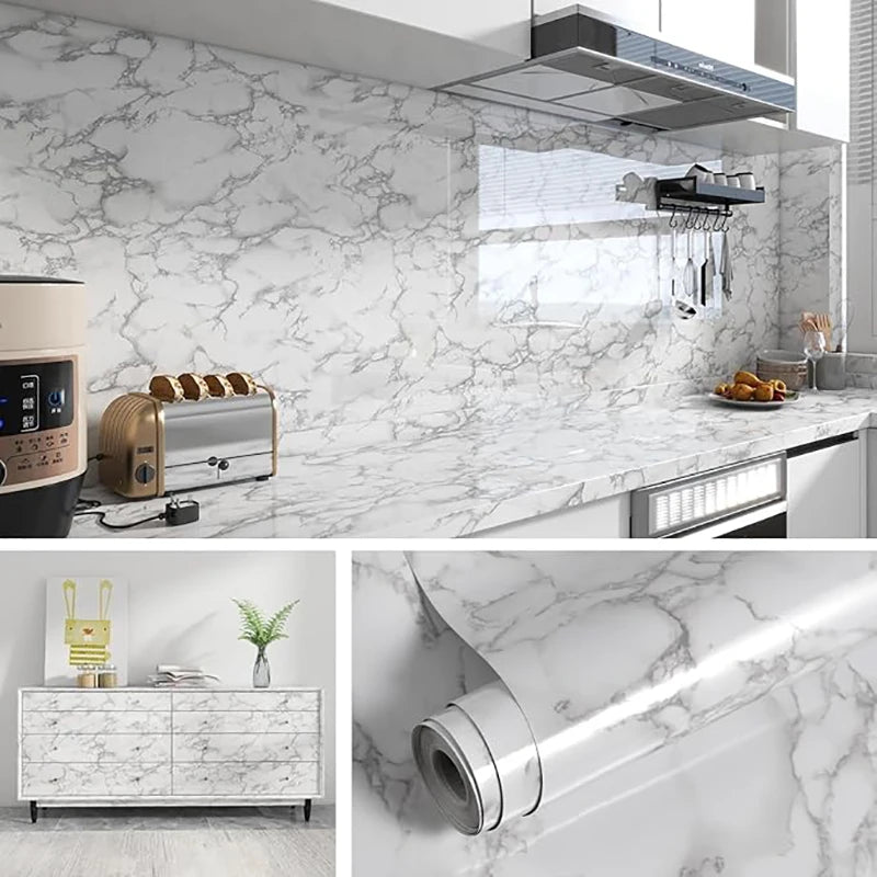 55CM DIY Adhesive Wall Wallpaper Marble Dining Room Kitchen Cabinet Decoration Mold Resistant And Waterproof Wall Sticker Home