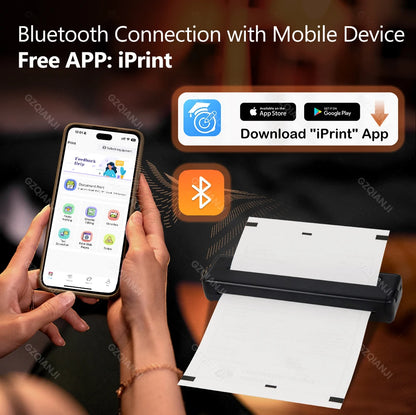 A4 Wireless Bluetooth PDF Printer Mini Portable Thermal Mobile Maker For Home Office PDF Photo Print with 50pcs Thermal Paper