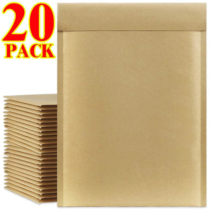 50/40/30/20/10X Kraft Bubble Mailers Envelopes Bags Yellow Seal Adhesive Shipping Bag Waterproof Mailing Business Gift Packaging