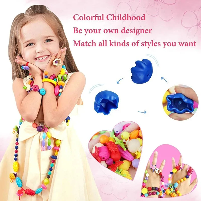 188-608pcs Pop Beads Children Girls Princess Jewelry Making Kit Creative Necklace Bracelet Rings DIY Ideal Christmas Birthday Gi