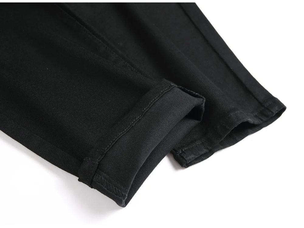 Men Classic Pure Black Jeans All Match Stretch Denim Pants Casual Plus Size Slim Straight Trousers