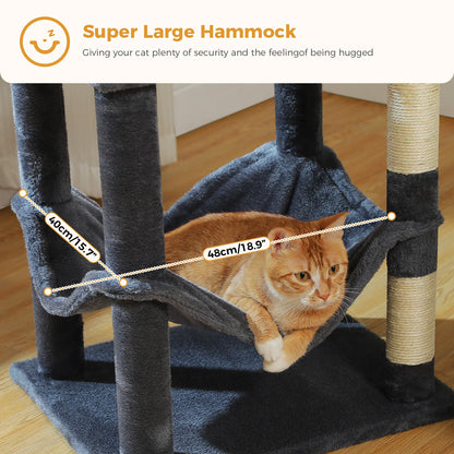Multi-Level Cat Tree for Indoor Cats Large Cat Tower with Cozy Condo Hammock Sisal Scratching Posts Cat Scratchers Bed Cat Toys