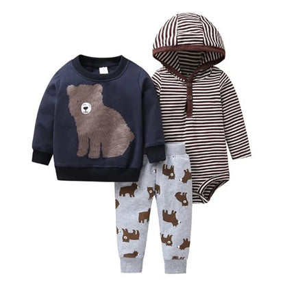 Lovely Baby Boy bodysuits 3Pcs/sets Long Sleeved Clothes PP Pant Cotton Infant Sporty Girl Short Sleeved Bodysuits
