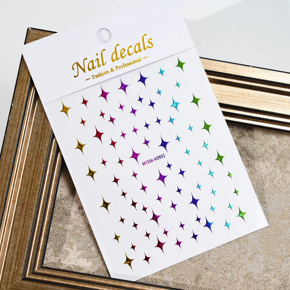 Black White Star 3D Nail Art Sticker Y2K Pentagram Self-Adhesive Decals Laser Shiny Glitters Starlight Manicure Ornaments Slider