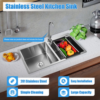 Stainless Steel Double Bowl Drop-in Kitchen Sink Noise Reduction Efficient Drainage Anti-Condensation Easy to Clean