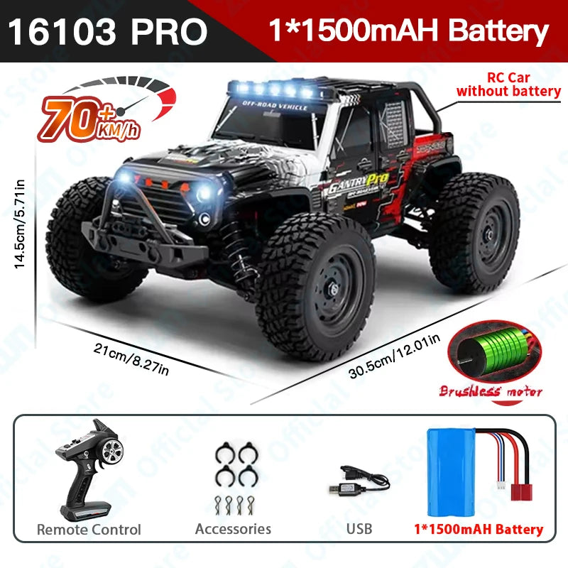 ZWN 1:16 70KM/H Or 50KM/H 4WD RC Car With LED Remote Control Cars High Speed Drift Monster Truck for Kids vs Wltoys 144001 Toys