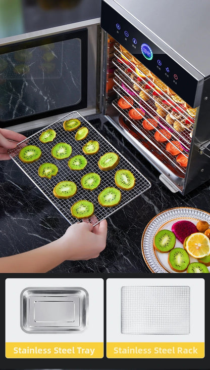 8-Tier Stainless Steel Food Dehydrator,Commercial Power, Digital Thermostat(30°C-90°C), for Jerky/Fruits/Herbs, BPA-Free