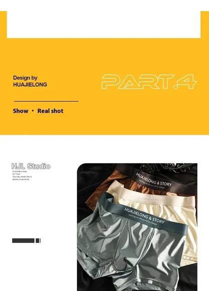 1/3PCS Men's Cool Ice Silk Boxers Shorts Summer Satin-like Solid Underpants Skin Friendly Breathable Mesh Crotch Male Underwear