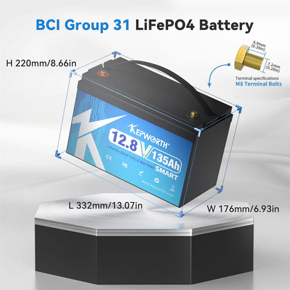 12V/24V LiFePO4 Battery with BMS - 30/50/100/120/135/300Ah for Golf Cart, Solar, RV, EV - Long Lifespan