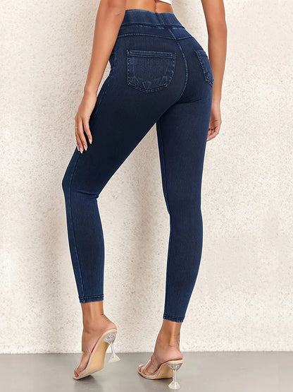 2025 New Fitness Imitation Jeans leggings Women High Waist Elastic Butt Lift Pocket Yoga Casual Leggings Slim Skinny Jeggings