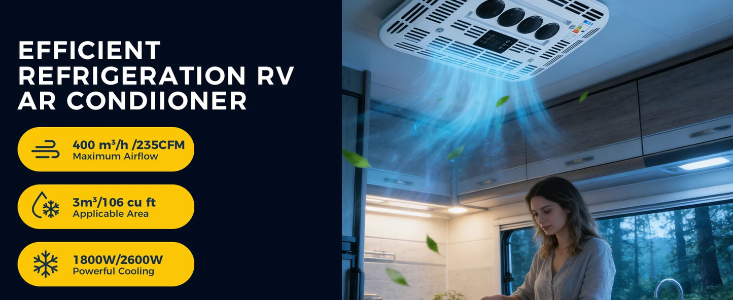 Sunster 12V/24V Fast Cooling Roof Air Conditioner Energy Conservation Rooftop Parking Air Conditioner For RV Truck Camper Van Caravans Motor Portable Air Conditioner