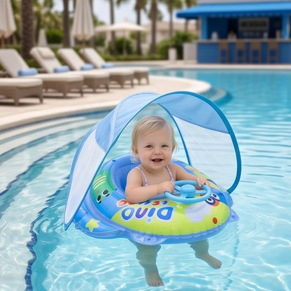 PVC Infant Pool Float with Canopy and Anti-Tip Seat Upgraded Inflatable Baby Pool Float Leak-proof for Toddler Aged 6-36 Months