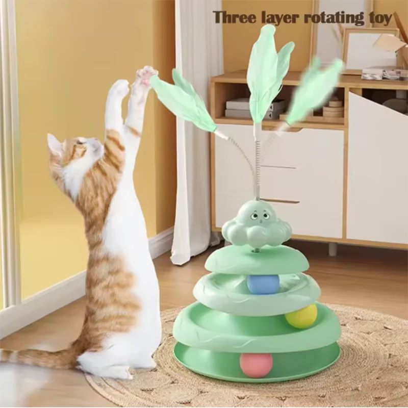 Pet Three-layer ball cat Turntable Octopus-shaped teasing cat stick to relieve boredom toys Fun Puzzle Game pet supplies