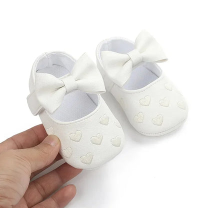 Baby Girls 0-18 Months Indoor First Walker Shoes Soft Cotton Sole Non-Slip Classic Embroidery Bowknot Hook & Loop Infant Booties
