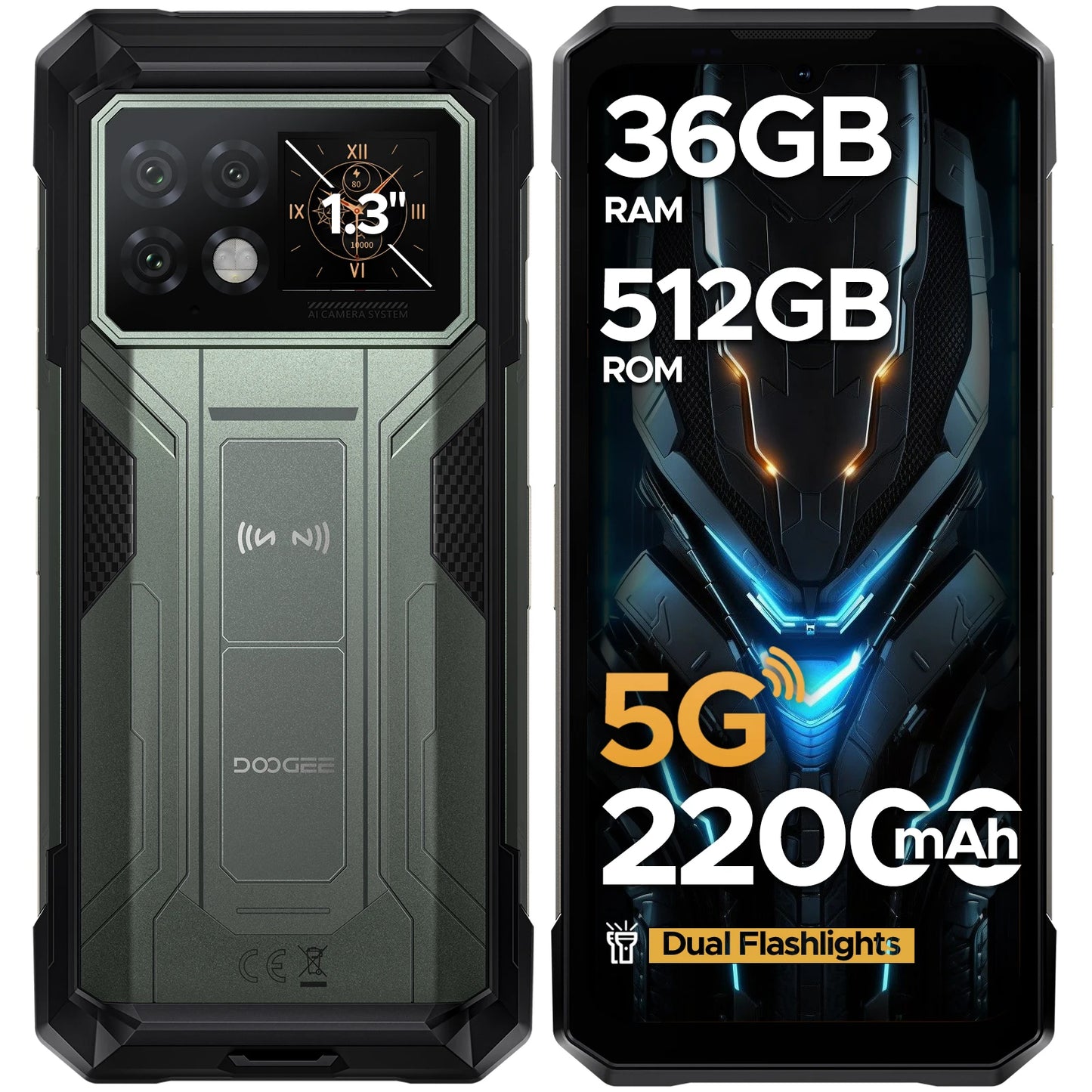 DOOGEE S200 Max 5G Rugged Phone 1.32" Rear Display Dual light Flashlight 22000mAh Battery 66W 6.72” 120Hz 16GB 512GB Smartphone