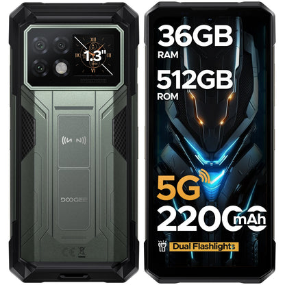 DOOGEE S200 Max 5G Rugged Phone 1.32" Rear Display Dual light Flashlight 22000mAh Battery 66W 6.72” 120Hz 16GB 512GB Smartphone