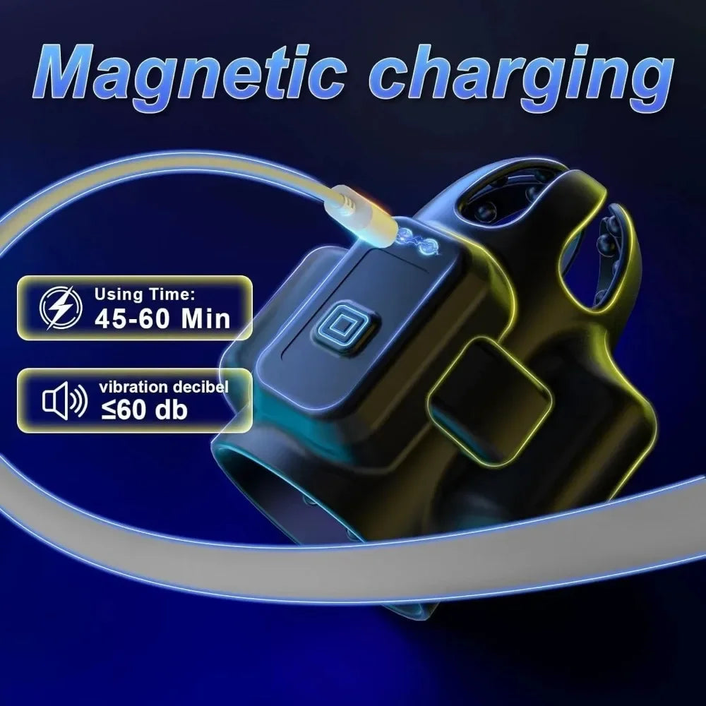 4-in-1 Male Vibrator adult sex toys Glans trainer Penis exerciser with 2 Motors, 10000 RPM, 10 Modes and Magnetic Charging