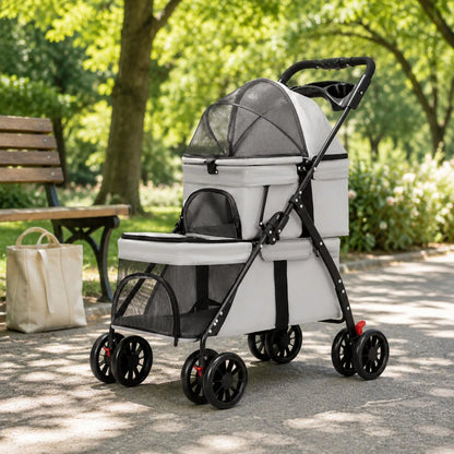 Double-Deck Pet Stroller Lightweight Small Dog Feline Stroller Pet Transport Breathable Mesh Washable for Outdoor, Travel