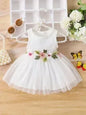 Soft Pink Knit Sleeveless Dress - 3D Flower Accent Tulle Skirt Girls Sweet Princess Outfit