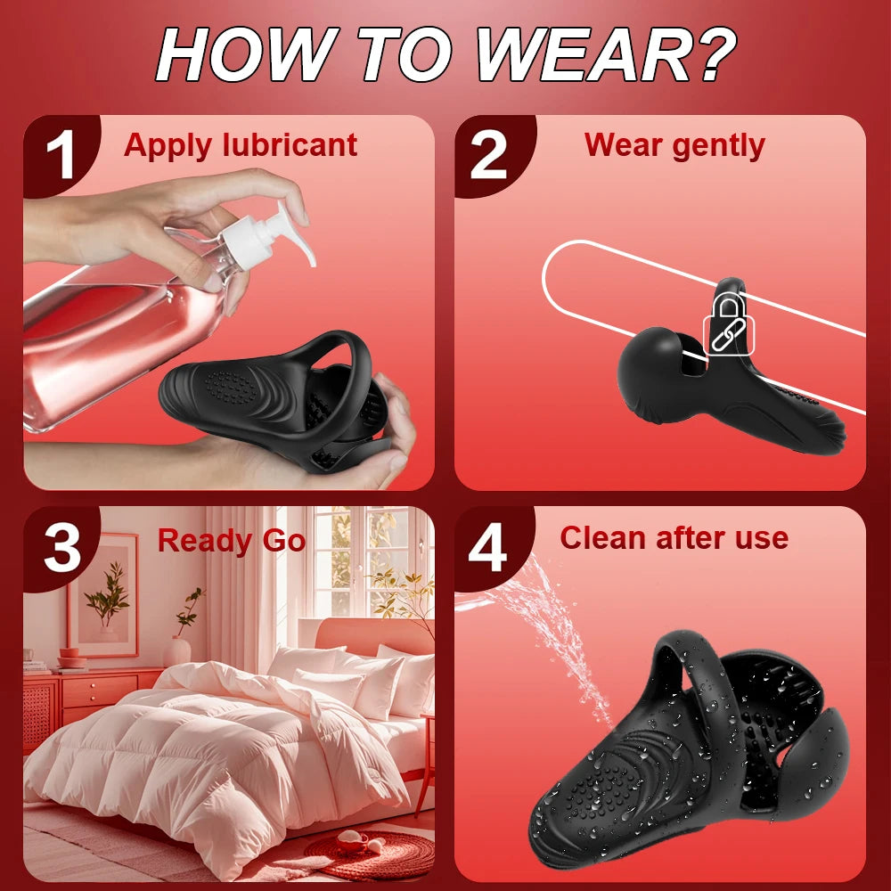 Penis Cock Ring Male Vibrator Perineal  Stimulator 10 Vibrating  Ejaculation Delay 360° Wrapping Testicle Adult Sexy Toy