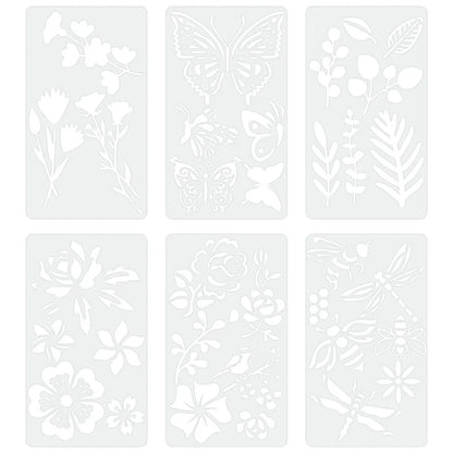 6 Pcs 3.15x5.5inch Butterfly Flower Leaf Plastic Stencils Set for DIY Journal Scrapbooking Wood Painting Template