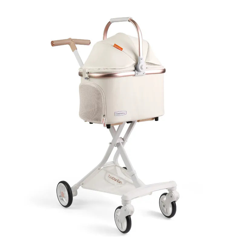 Foldable Detachable Pet Stroller Lightweight Travel Cart with Carry Basket for Dogs Cats Rabbits Outdoor Use