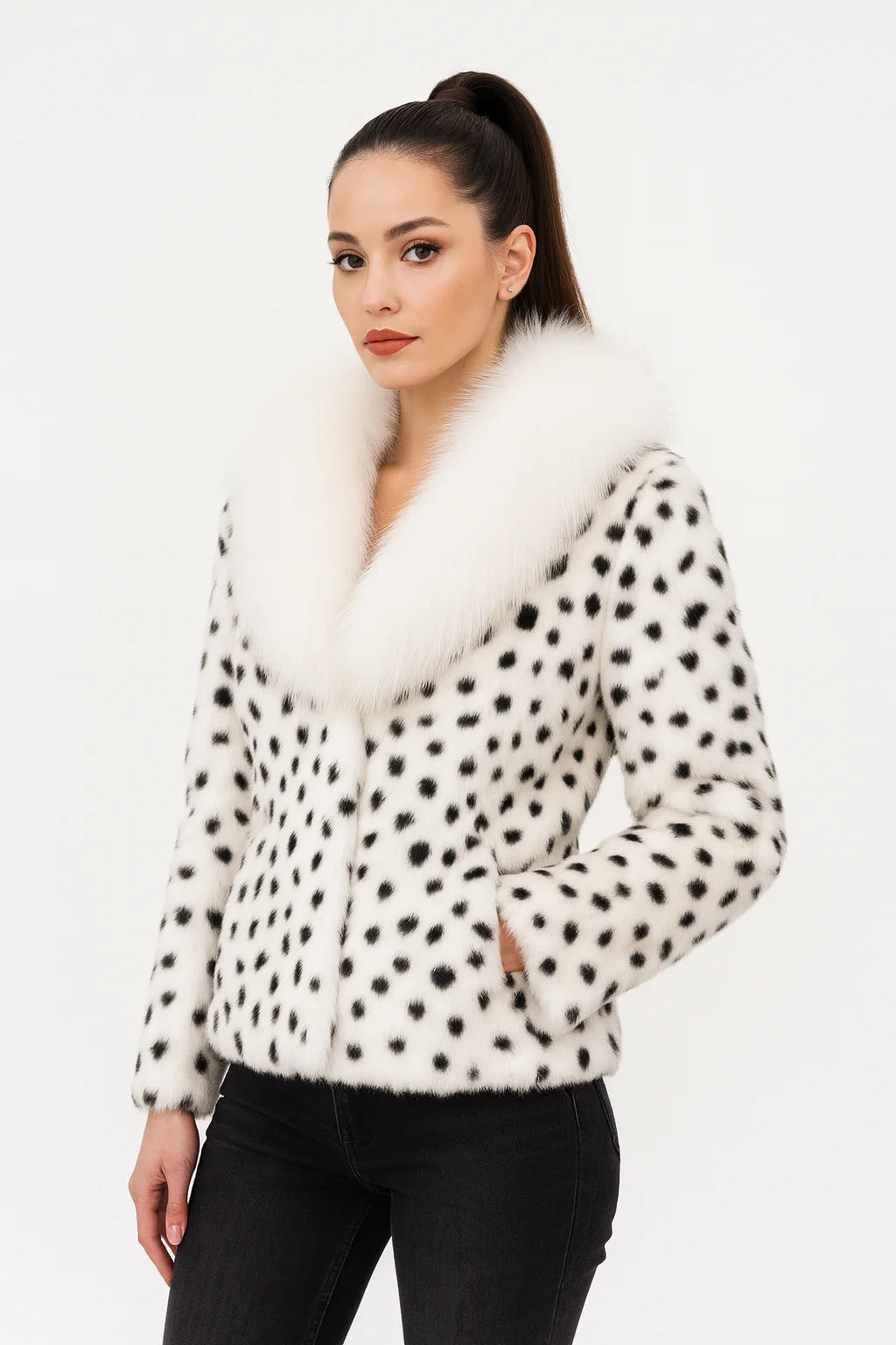 Women Real Rabbit Fur Coat High Collar Winter Jacket Make of One Rabbit Fur Cross Mink Pattern