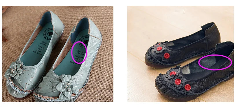 Vintage Flower Moccasins Woman Genuine Leather Ballet Flats Ladies Hollow Slip Ons Women's Luxury Loafer Purple Walking Shoes 42