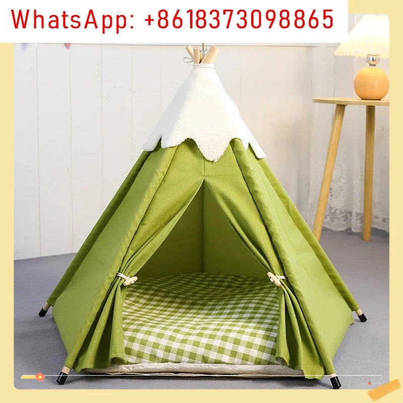 Pet Teepee Tent for Small Dogs or Cats Puppy Sweet Bed w/Thick Plush Pad Washable Dog or Cat Houses