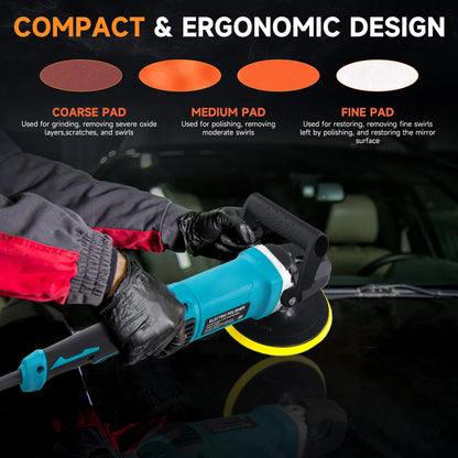Podofo Car Buffer Polisher 1580W 6inch Car Polisher 7 Variable Adjustable Speeds Car Polishing Machine for Car Detailing Waxing