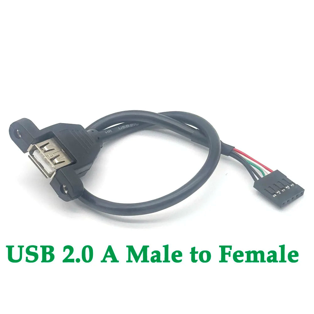USB 2.0 A Male to Female 5 Pin Extend Cable USB 2.0 A Female Panel Mount to USB A Male Angle Plug Extension Cable 30CM