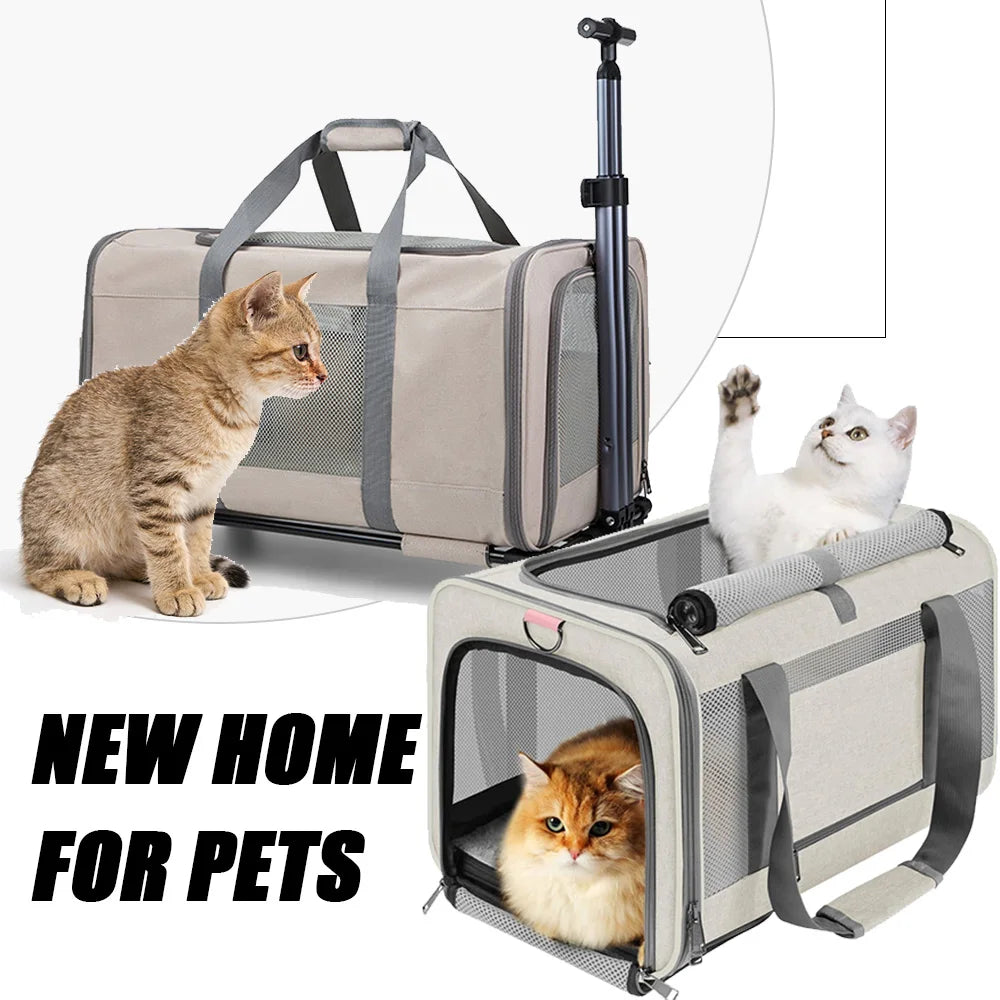 Storage Bags Pet Dogs Trolley Foldable Dogs Backpack Transport Box for Oxford Fabric Dogs Carts with 4 Wheels Transport Bag with Rollers and Safety Belt for Travel