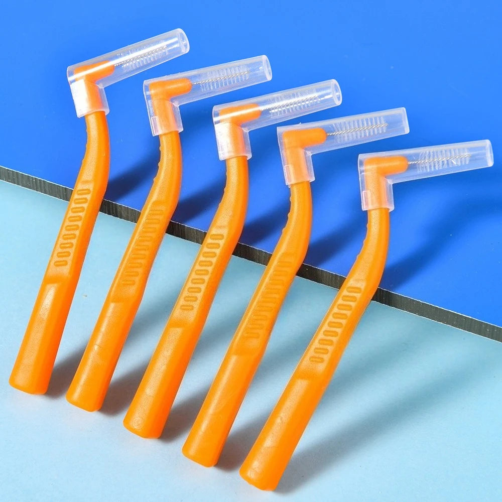 100pcs L-Shape Interdental Brush Wire Orthodontic Interdental Brush Orthodontic Toothbrush Soft Bristle Oral Care