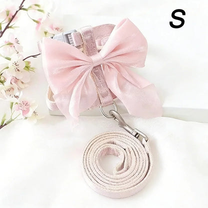 Cute Adjustable Bowknot Cat Harness Leash Escape Proof Shiny Bowknot Pet Harness Traction Rope Pet Decoration