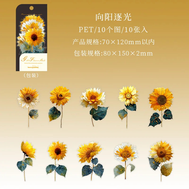 10pcs/1lot Kawaii Scrapbook Sticker Golden Flower Shadow Scrapbooking Supplies Planner Decorative Stationery Sticker