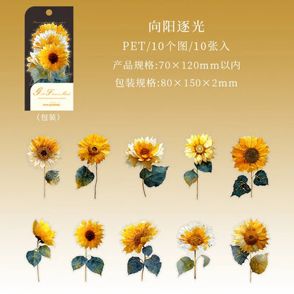 10pcs/1lot Kawaii Scrapbook Sticker Golden Flower Shadow Scrapbooking Supplies Planner Decorative Stationery Sticker
