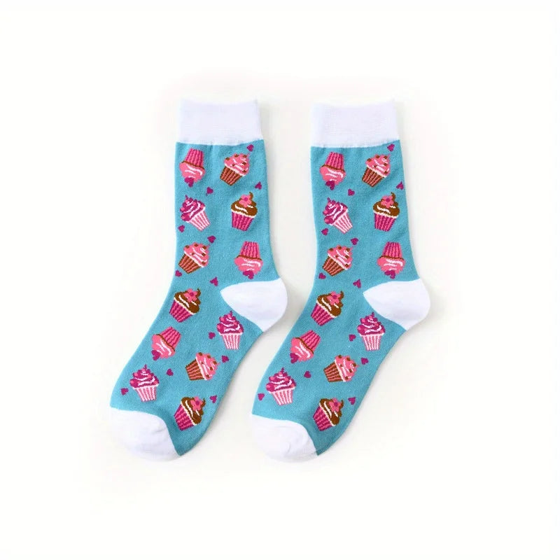 1 pair of food series creative avocado printed pattern medium tube socks for men  trendy socks for couples  socks men socks