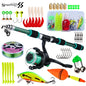 Sougayilang Kids Fishing Pole Set Full Kits with Telescopic Fishing Rod and Spinning Reel Baits Hooks Saltwater Travel Pole Set