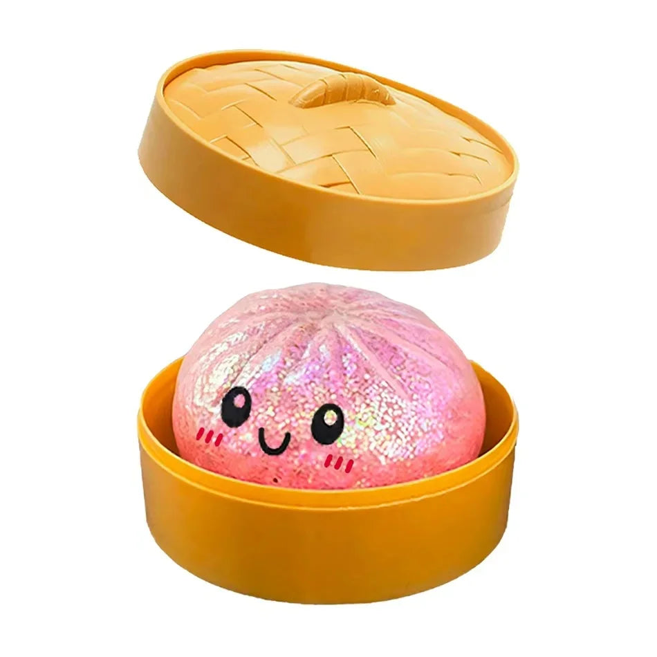 Colorful Dumpling Squishes Stress Balls Fidget Sensory Toys Simulation Food Squishies Bun with Steamer Squeeze Dough Ball Gifts