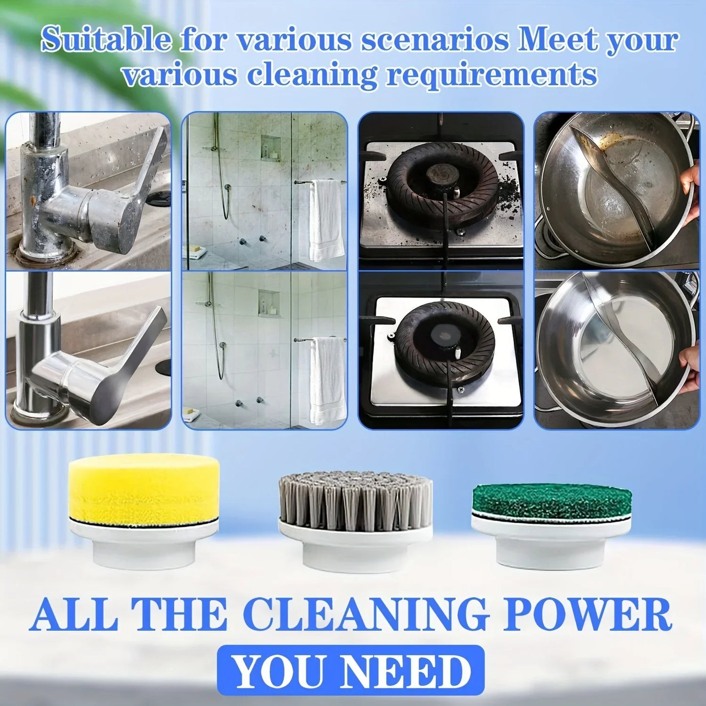 2026 Electric Cleaning Brush LED Display With 5 Replaceable Brush Heads 3-speed Adjustable Cleaning Tool For Kitchen Bathroom