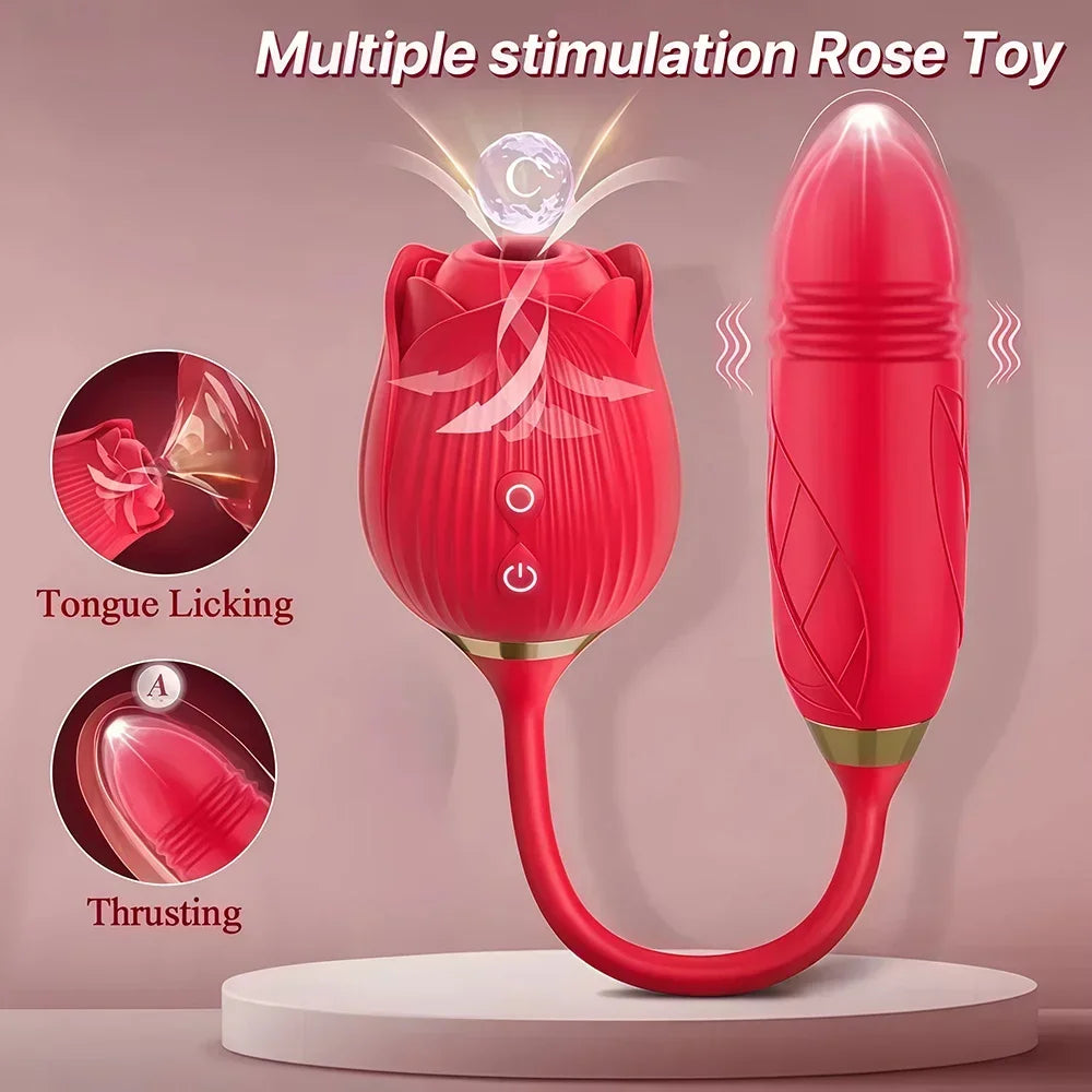 3in1 Thrusting Anal Vibrator Female Rose Sucking Clitoris Stimulator Dildo Licking Vagin Massager Masturbator Sex Toys for Women