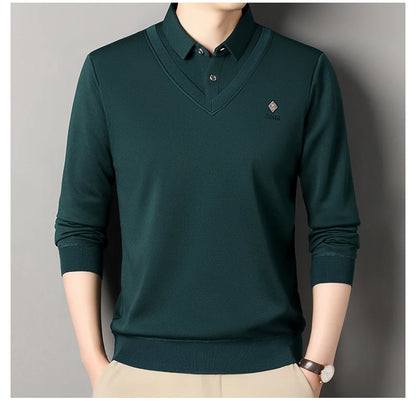 Men's Fleece Lined Sweater Polo Collar Pullover Tops Fashion Business Causal Pullovers Korean Slim Fit Thick Winter Clothes