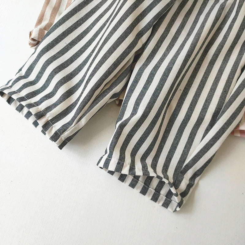 Children's Clothing Linen Cotton Shorts Summer Girls Boys Stripe Pants Kids Baby Casual Vintage Loose Short Pant Girl Clothes