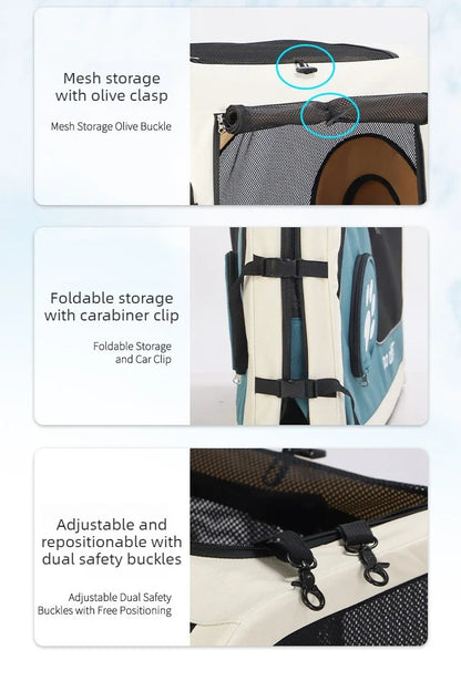 Foldable Large Pet Stroller with Telescopic Handle&Silent Wheels,Breathable Mesh Pet Trolley Cart for Medium Pet Outdoor Travel