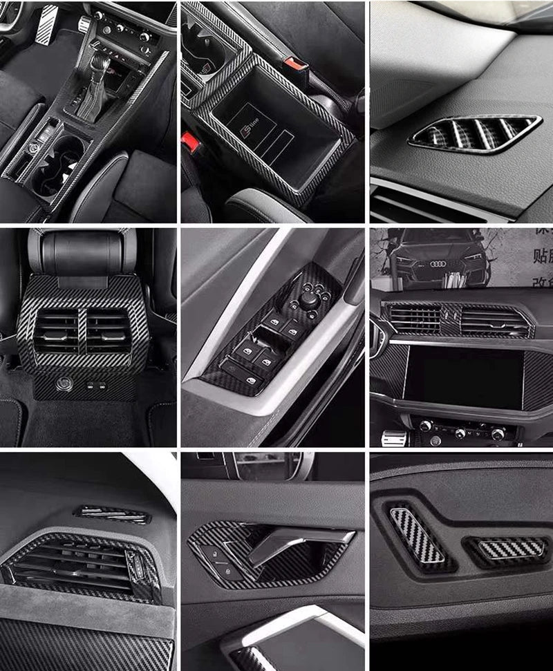 FOR Audi Q3 2019 -2022 Car Carbon fiber style Console Gear Shift Frame Cover Trim Interior accessories  Auto Integral interior